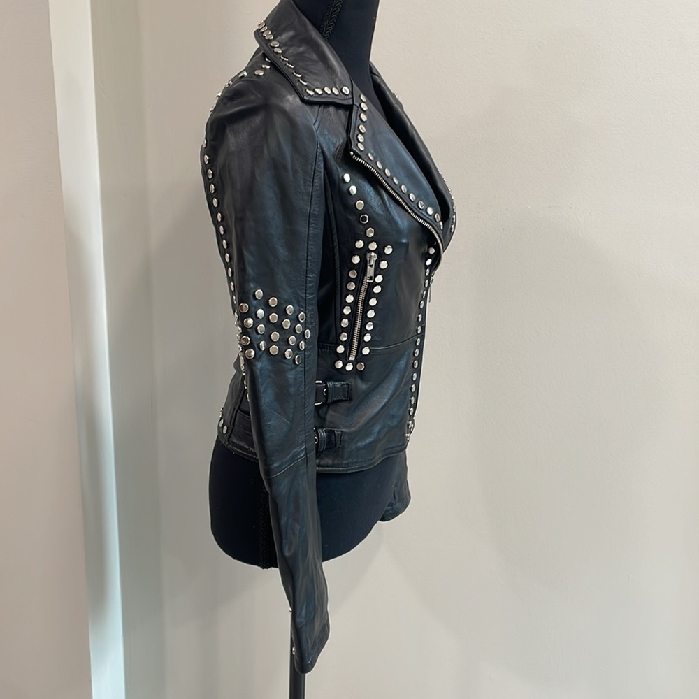 GatsbyLady London Limited Edition Black 100% Lambs Leather Moto Jacket size 2 - Picture 2 of 11